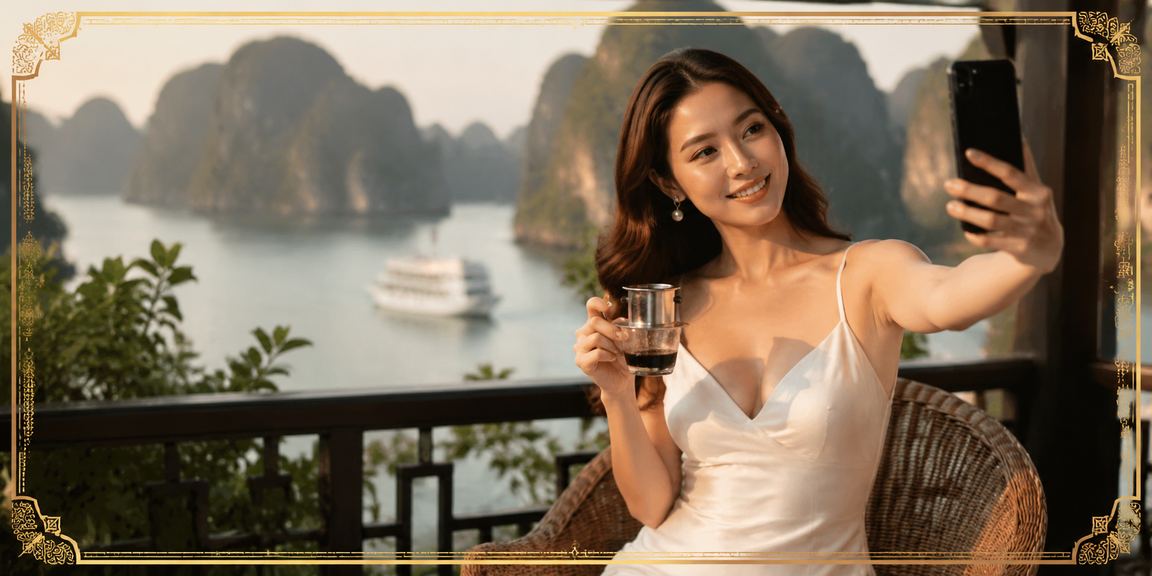 Người dùng kiểm tra cashback và phần thưởng tại vịnh Hạ Long
