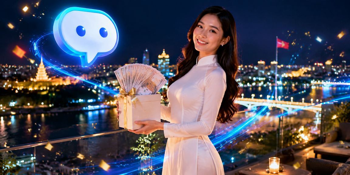 Người phụ nữ mặc áo dài kiểm tra giao dịch trực tuyến tại Huế